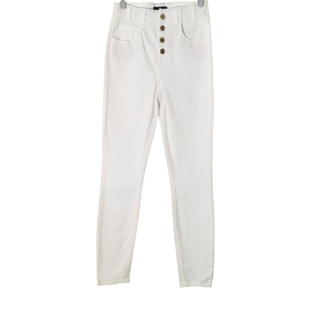 7 For All‎ Mankind Women Jean 24 White Skinny High Rise Crop Button Fly Stretch